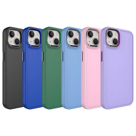 iPhone 14 Uyumlu Metal Çerçeve ve Buton Tasarımlı Sert Zore Botox Kılıf-Pembe Açık