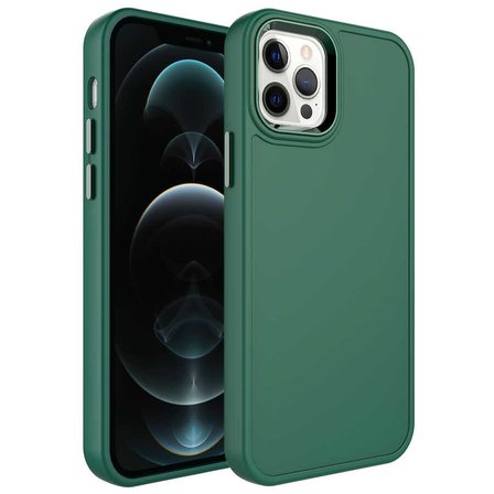iPhone 14 Pro Max Uyumlu Metal Çerçeve ve Buton Tasarımlı Sert NRTK Botox Kılıf-Koyu Yeşil