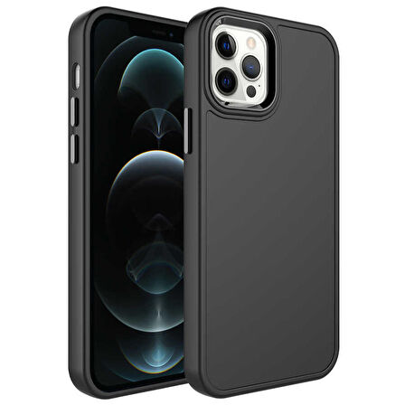 iPhone 14 Pro Uyumlu Metal Çerçeve ve Buton Tasarımlı Sert Zore Botox Kapak-Siyah