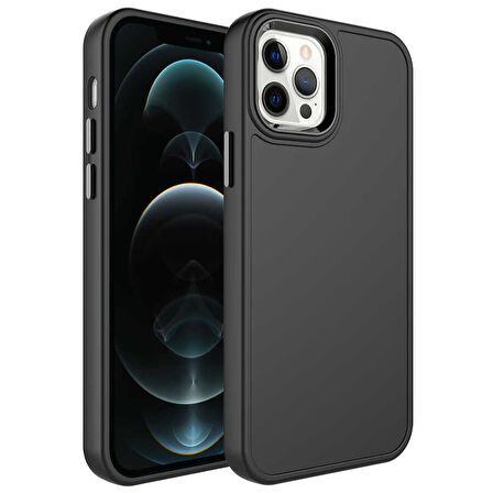 iPhone 14 Pro Uyumlu Metal Çerçeve ve Buton Tasarımlı Sert Zore Botox Kılıf-Siyah
