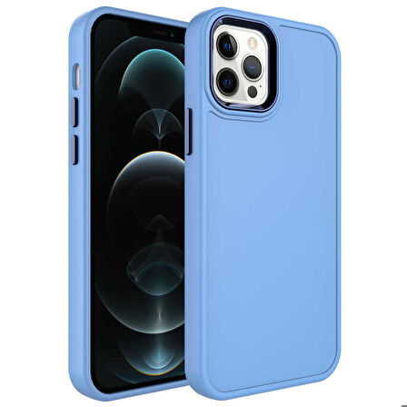 iPhone 14 Pro Uyumlu Metal Çerçeve ve Buton Tasarımlı Sert Zore Botox Kapak-Mavi