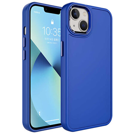 iPhone 14 Plus Uyumlu Metal Çerçeve ve Buton Tasarımlı Sert Zore Botox Kılıf-Lacivert