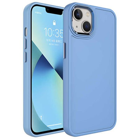 iPhone 14 Plus Uyumlu Metal Çerçeve ve Buton Tasarımlı Sert Zore Botox Kılıf-Mavi