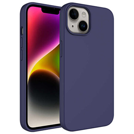 iPhone 14 Plus Uyumlu Sıvı Teknolojili Silinebilir Sert Zore Kivi Kapak-Lacivert