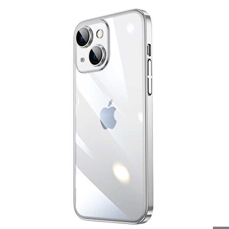 iPhone 14 Uyumlu Sert PC Renkli Çerçeveli Zore Riksos Kapak-Gümüş