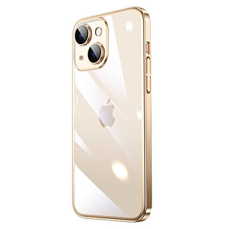 iPhone 14 Uyumlu Sert PC Renkli Çerçeveli Zore Riksos Kılıf-Gold