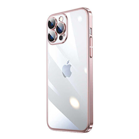 iPhone 14 Pro Max Uyumlu Sert PC Renkli Çerçeveli Zore Riksos Kapak-Rose Gold