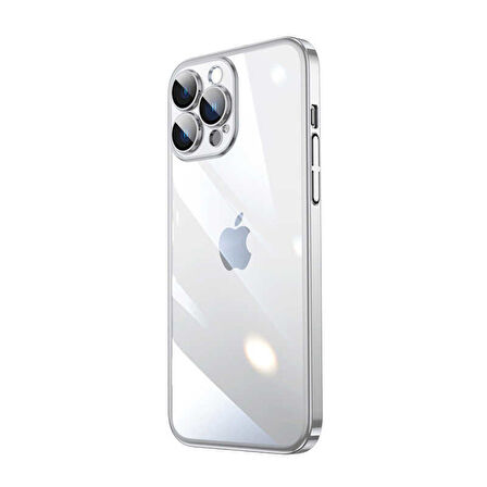iPhone 14 Pro Uyumlu Sert PC Renkli Çerçeveli Zore Riksos Kılıf-Gümüş