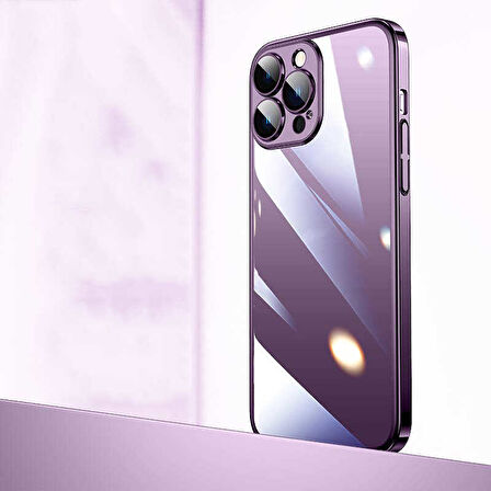 iPhone 14 Pro Uyumlu Sert PC Renkli Çerçeveli Zore Riksos Kılıf-Rose Gold