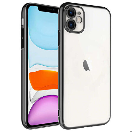 iPhone 11 Uyumlu Sert PC Renkli Çerçeveli Zore Riksos Kapak-Siyah