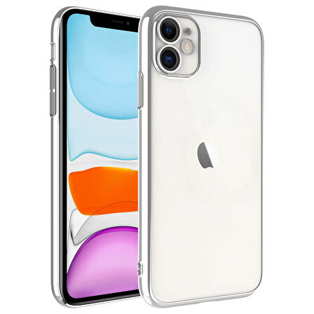 iPhone 11 Uyumlu Sert PC Renkli Çerçeveli Zore Riksos Kılıf-Gümüş