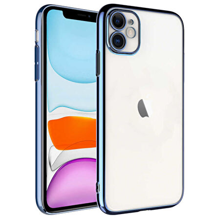 iPhone 11 Uyumlu Sert PC Renkli Çerçeveli Zore Riksos Kılıf-Mavi