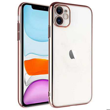 iPhone 11 Uyumlu Sert PC Renkli Çerçeveli Zore Riksos Kapak-Rose Gold