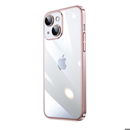 iPhone 13 Uyumlu Sert PC Renkli Çerçeveli Zore Riksos Kapak-Rose Gold