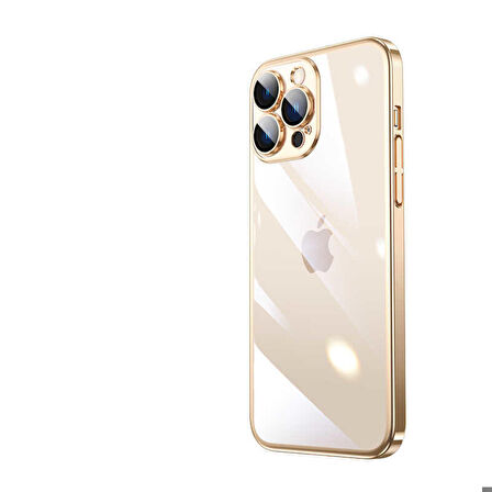 iPhone 13 Pro Uyumlu Sert PC Renkli Çerçeveli Zore Riksos Kapak-Gold