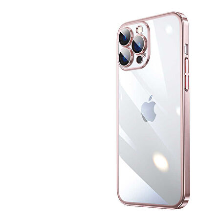 iPhone 13 Pro Uyumlu Sert PC Renkli Çerçeveli Zore Riksos Kılıf-Rose Gold