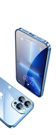 iPhone 13 Pro Uyumlu Sert PC Renkli Çerçeveli Zore Riksos Kılıf-Rose Gold