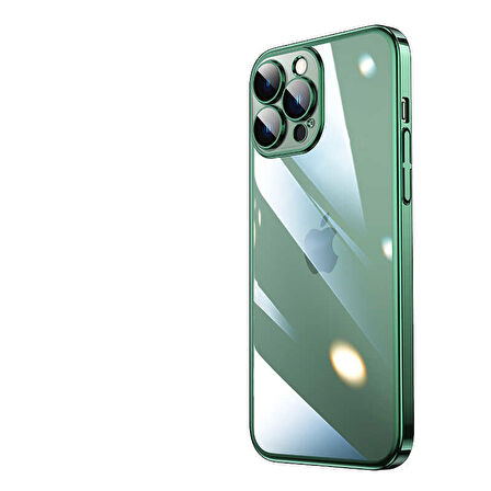 iPhone 13 Pro Uyumlu Sert PC Renkli Çerçeveli Zore Riksos Kılıf-Koyu Yeşil