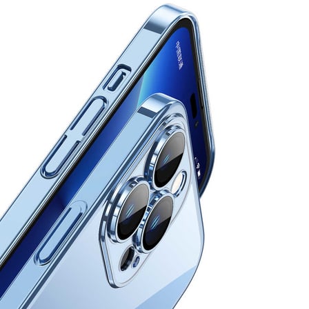 iPhone 13 Pro Max Uyumlu Sert PC Renkli Çerçeveli Zore Riksos Kılıf-Mavi