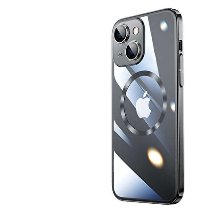 iPhone 14 Uyumlu Wireless Şarj Özellikli Sert PC Zore Riksos Magsafe Kılıf-Siyah