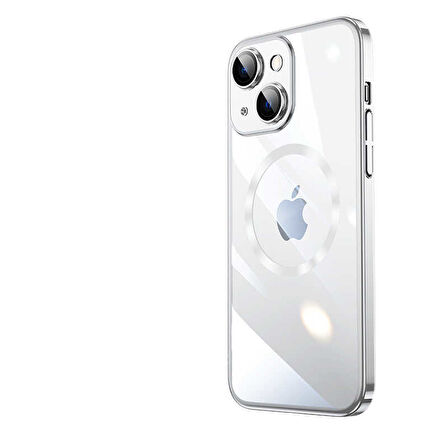 iPhone 14 Uyumlu Wireless Şarj Özellikli Sert PC Zore Riksos Magsafe Kılıf-Gümüş