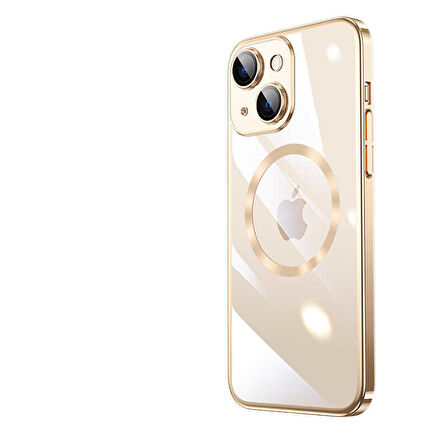 iPhone 14 Uyumlu Wireless Şarj Özellikli Sert PC Zore Riksos Magsafe Kılıf-Gold