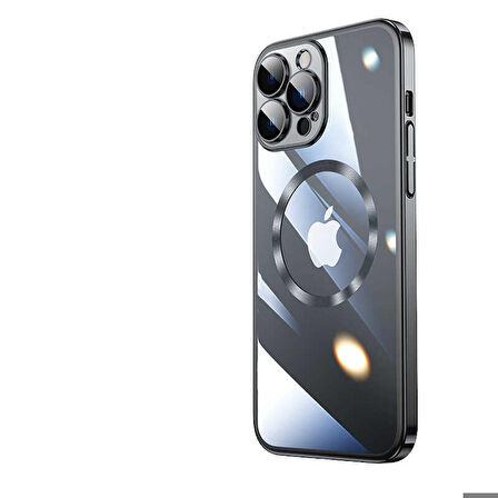 iPhone 14 Pro Uyumlu Wireless Şarj Özellikli Sert PC Zore Riksos Magsafe Kapak-Siyah