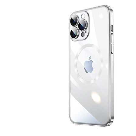 iPhone 14 Pro Uyumlu Wireless Şarj Özellikli Sert PC Zore Riksos Magsafe Kapak-Gümüş