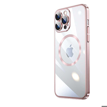 iPhone 14 Pro Uyumlu Wireless Şarj Özellikli Sert PC Zore Riksos Magsafe Kapak-Rose Gold