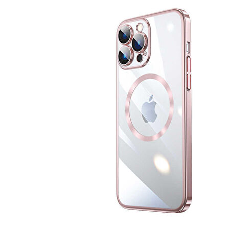 iPhone 14 Pro Uyumlu Wireless Şarj Özellikli Sert PC Zore Riksos Magsafe Kapak-Rose Gold