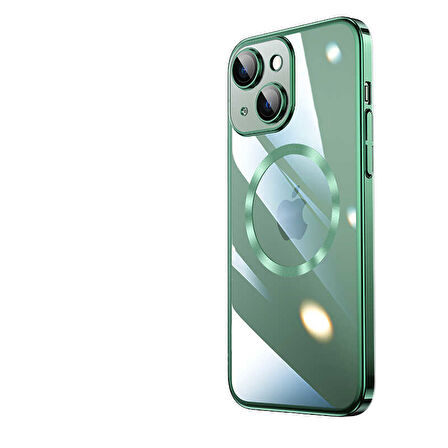 iPhone 14 Plus Uyumlu Wireless Şarj Özellikli Sert PC Zore Riksos Magsafe Kılıf-Koyu Yeşil