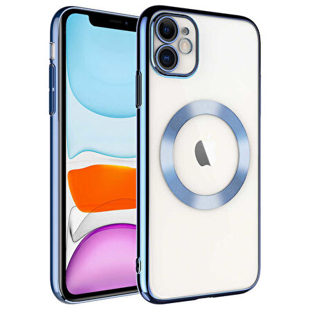 iPhone 11 Uyumlu Wireless Şarj Özellikli Sert PC Zore Riksos Magsafe Kılıf-Sierra Mavi