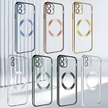 iPhone 11 Uyumlu Wireless Şarj Özellikli Sert PC Zore Riksos Magsafe Kılıf-Gold