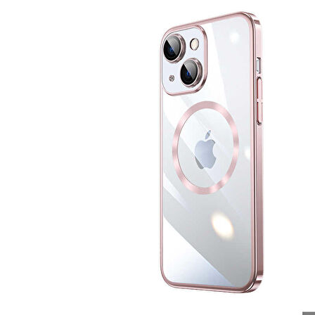 iPhone 13 Uyumlu Wireless Şarj Özellikli Sert PC Ensueno Riksos Magsafe Kapak-Rose Gold