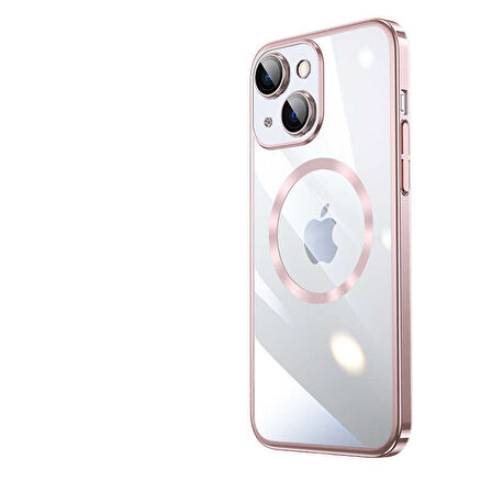 iPhone 13 Uyumlu Wireless Şarj Özellikli Sert PC Zore Riksos Magsafe Kılıf-Rose Gold