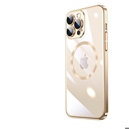 iPhone 13 Pro Uyumlu Wireless Şarj Özellikli Sert PC Zore Riksos Magsafe Kapak-Gold