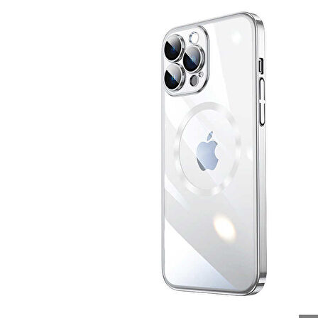iPhone 13 Pro Max Uyumlu Wireless Şarj Özellikli Sert PC Zore Riksos Magsafe Kapak-Gümüş