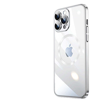 iPhone 13 Pro Max Uyumlu Wireless Şarj Özellikli Sert PC Zore Riksos Magsafe Kılıf-Gümüş