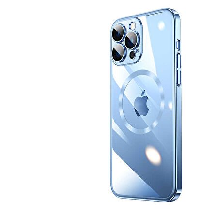 iPhone 13 Pro Max Uyumlu Wireless Şarj Özellikli Sert PC Zore Riksos Magsafe Kılıf-Mavi