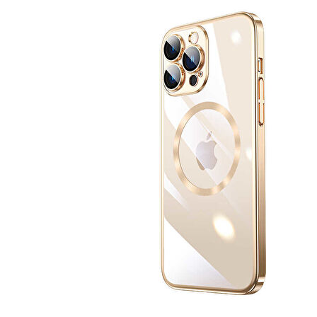 iPhone 13 Pro Max Uyumlu Wireless Şarj Özellikli Sert PC Zore Riksos Magsafe Kılıf-Gold