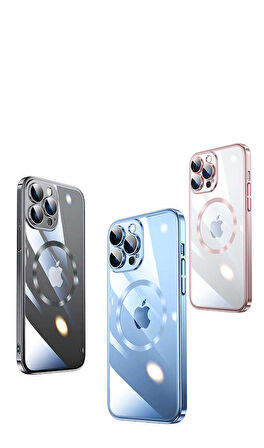 Apple iPhone 13 Pro Max Kılıf Wireless Şarj Özellikli Sert PC Zore Riksos Magsafe Kapak-Rose Gold