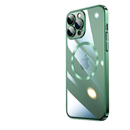iPhone 13 Pro Max Uyumlu Wireless Şarj Özellikli Sert PC Zore Riksos Magsafe Kılıf-Koyu Yeşil