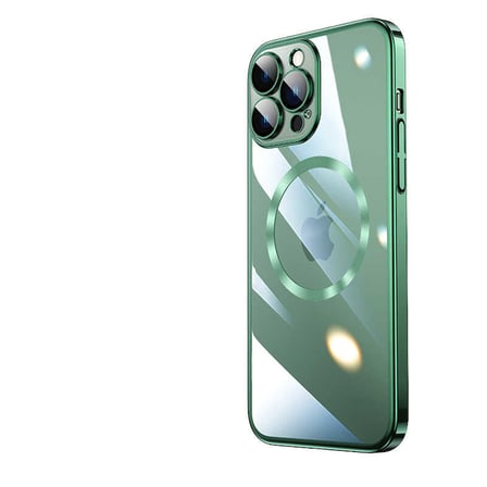 iPhone 13 Pro Max Uyumlu Wireless Şarj Özellikli Sert PC Zore Riksos Magsafe Kılıf-Koyu Yeşil