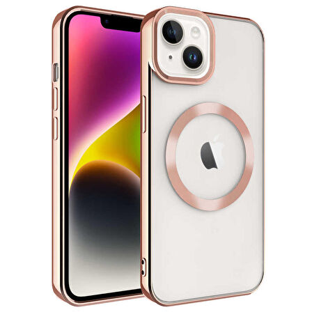 iPhone 14 Uyumlu Magsafe Wireless Şarj Özellikli Zore Setro Silikon-Rose Gold