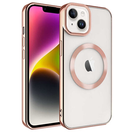 iPhone 14 Uyumlu Magsafe Wireless Şarj Özellikli Zore Setro Silikon-Rose Gold