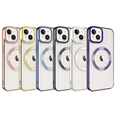 Apple iPhone 14 Kılıf Magsafe Wireless Şarj Özellikli Zore Setro Silikon-Rose Gold
