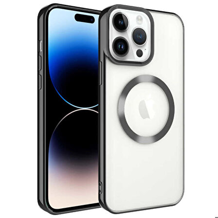 iPhone 14 Pro Max Uyumlu Magsafe Wireless Şarj Özellikli Zore Setro Silikon-Siyah