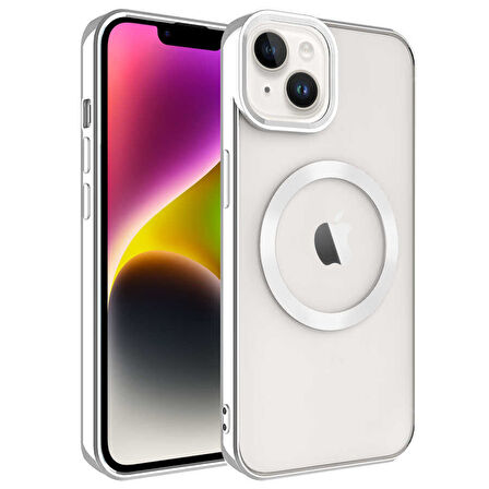 iPhone 14 Plus Uyumlu Magsafe Wireless Şarj Özellikli Zore Setro Silikon-Gümüş