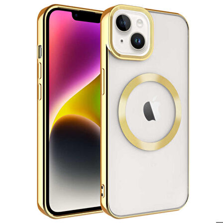 iPhone 14 Plus Uyumlu Magsafe Wireless Şarj Özellikli Zore Setro Silikon-Gold