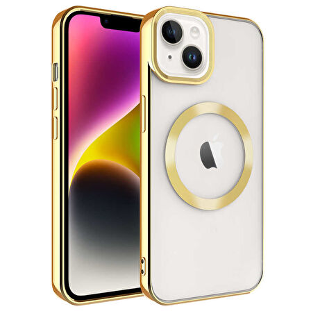 iPhone 14 Plus Uyumlu Magsafe Wireless Şarj Özellikli Zore Setro Silikon-Gold